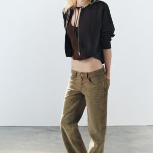 TRF WIDE-LEG LOW-RISE ANIMAL PRINT JEANS