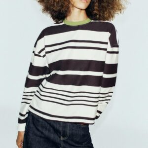 STRIPED T-SHIRT WITH CONTRAST NECKLINE
