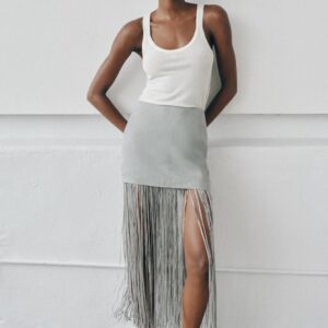 LINEN BLEND FRINGED MINI SKIRT
