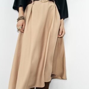 BELTED MIDI FLARED SKIRT