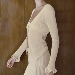 RIB KNIT CARDIGAN WITH RUFFLES