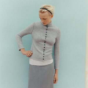 100% WOOL MOCK NECK CARDIGAN