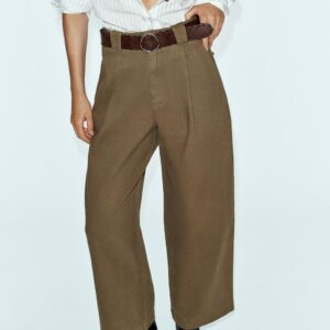 WIDE-LEG DARTED TROUSERS WITH BELT