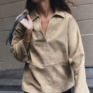 100% LEATHER POLO COLLAR SHIRT