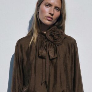 FLOWER-TEXTURED BOW BLOUSE