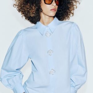 POPLIN SHIRT WITH FAUX PEARL FLOWERS