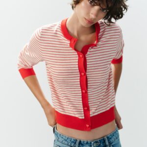 STRIPED HEART BUTTON CARDIGAN