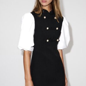 CONTRAST FAUX PEARL DRESS