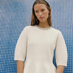KNIT TOP WITH GEM NECKLINE