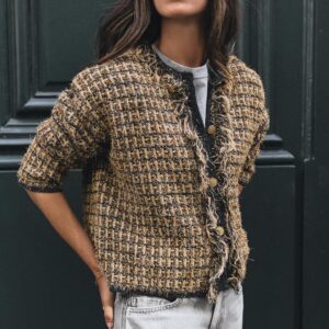 FRAYED KNIT JACKET WITH METALLIC THREAD