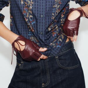 100% LEATHER MITTENS WITH TIE