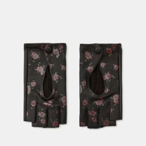 100% LEATHER FLORAL PRINT MITTENS