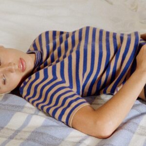 STRIPED SHORT SLEEVE 100% WOOL JUMPER