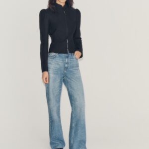 ZW COLLECTION MID-WAIST WIDE-LEG JEANS WITH RHINESTONES