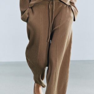 WIDE-LEG WAFFLE-KNIT TROUSERS