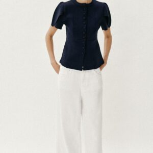 PUFF SLEEVE KNIT CARDIGAN WITH SLITS
