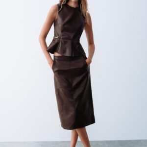 MIDI LEATHER EFFECT SKIRT