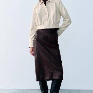 CROPPED LEATHER EFFECT SHIRT WITH SHOULDER PADS