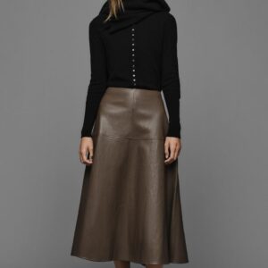 LEATHER-EFFECT LAYERED MIDI SKIRT