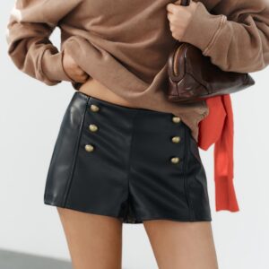 BUTTONED LEATHER EFFECT MINI SHORTS