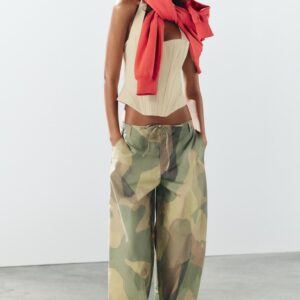 PRINTED WIDE-LEG TROUSERS WITH DRAWSTRINGS