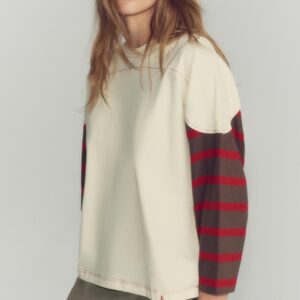 STRIPED CONTRAST SLEEVE T-SHIRT