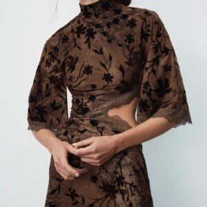FLOCKED MINI DRESS WITH OPENING