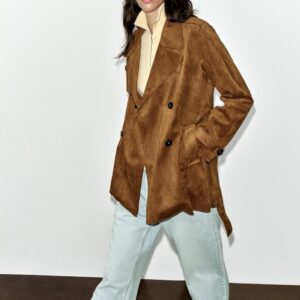 FAUX SUEDE TRENCH COAT WITH BELT