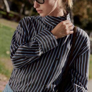STRIPED SHIRT WITH STAND-UP COLLAR