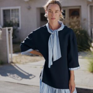 SHORT DRESS WITH CONTRAST FABRIC AND BOW