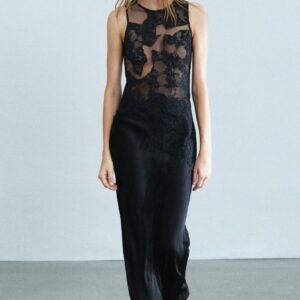 ZW COLLECTION LONG CONTRAST LACE DRESS