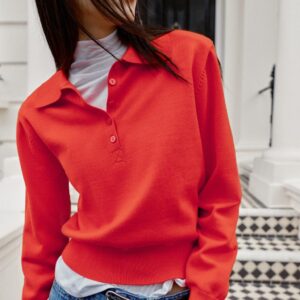 KNIT POLO JUMPER WITH SHOULDER PADS