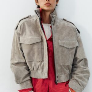 100% LEATHER CROPPED JACKET WITH TABS