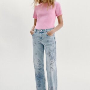 Z1975 MID-WAIST STRAIGHT LONG-LENGTH FLORAL PRINT JEANS