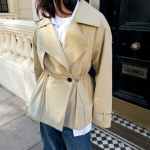 DOUBLE-BREASTED TRENCH JACKET WITH DRAWSTRINGS