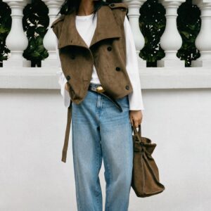 FAUX SUEDE BELTED WAISTCOAT