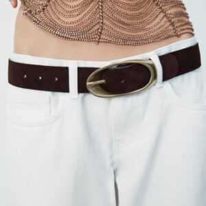 100% LEATHER BELT WITH OVAL BUCKLE