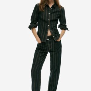 TRF MID-WAIST STRIPED STRAIGHT JEANS
