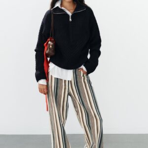 TRF BOYFRIEND MID-WAIST STRIPED JEANS