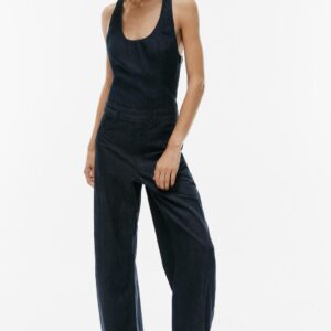 DENIM-EFFECT JUMPSUIT WITH CROSSED STRAPS