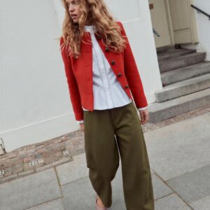 STRIPED SUEDE BARREL TROUSERS