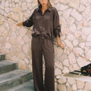 DRAWSTRING HEM SATIN BLOUSE