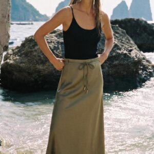 SATIN MIDI SKIRT WITH BELT
