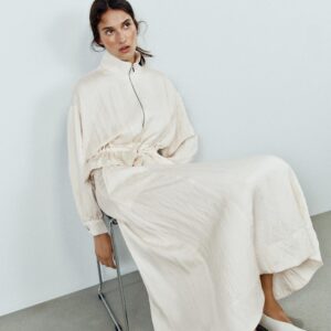 WRINKLED-EFFECT MIDI SKIRT