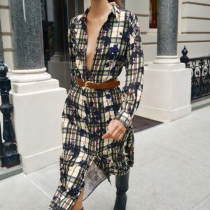PRINTED MIDI SHIRT DRESS WITH BELT