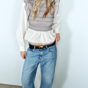 EMBROIDERED SMOCKED BLOUSE