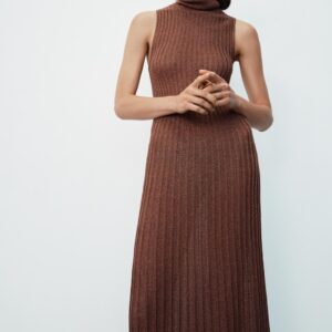 LONG RIBBED METALLIC THREAD DRESS