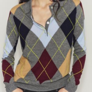 100% WOOL ARGYLE POLO JUMPER