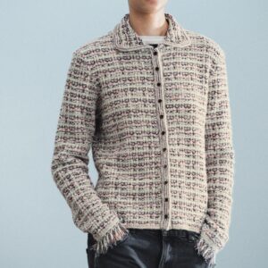 TEXTURED KNIT CARDIGAN WITH FRAYED CUFFS