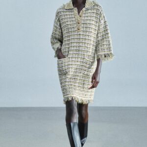 TEXTURED KNIT DRESS WITH FRAYED FINISH